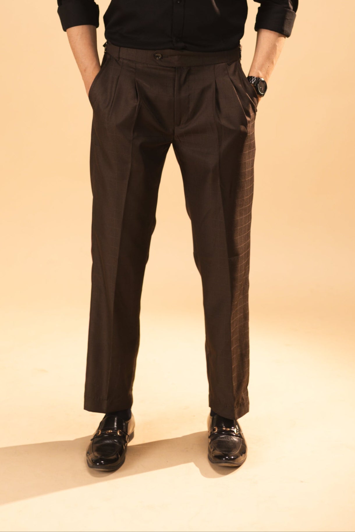Buttoned high waist pleated naples suit in Walnut brown