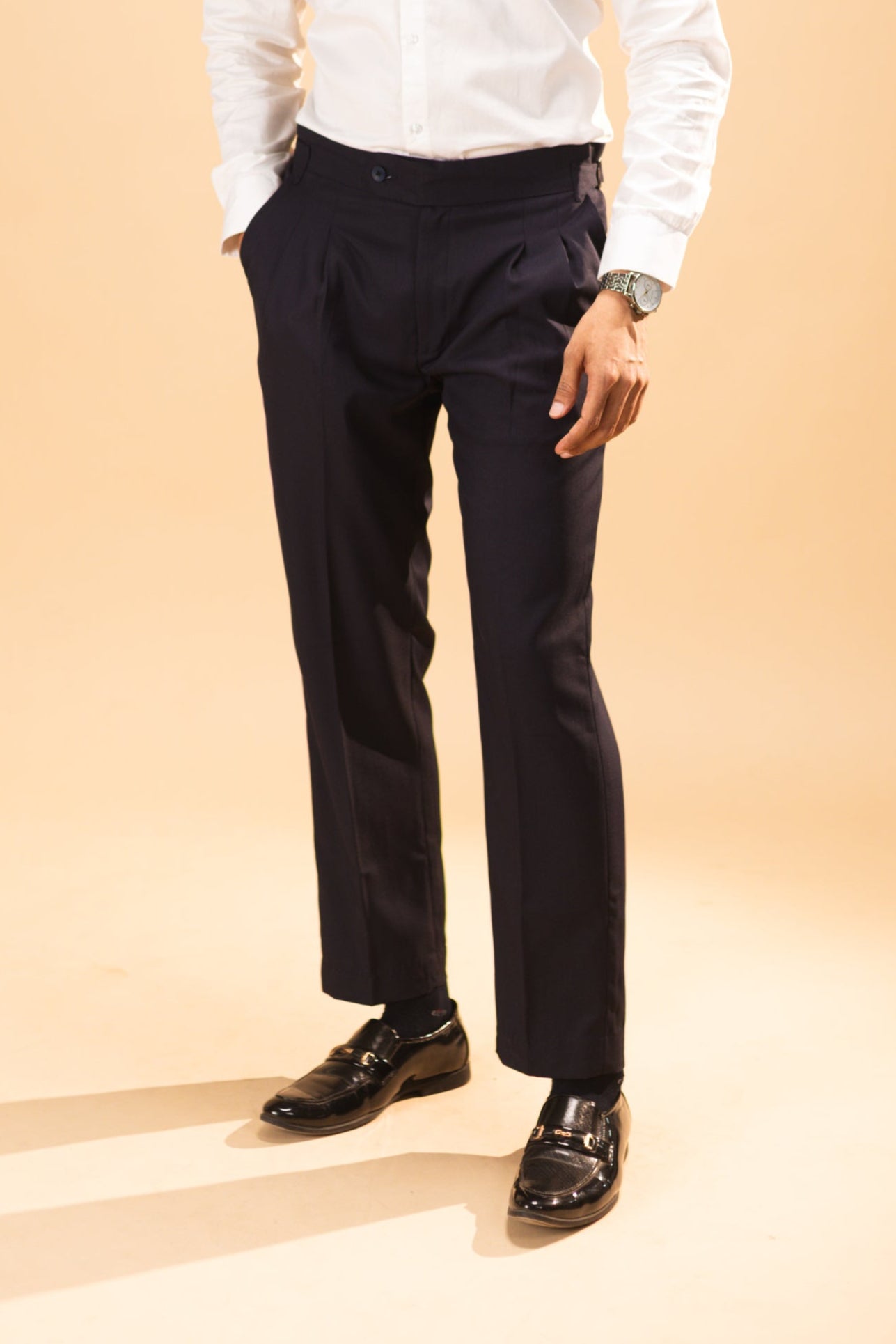 Buttoned high waist pleated naples suit in Bristish royal navy