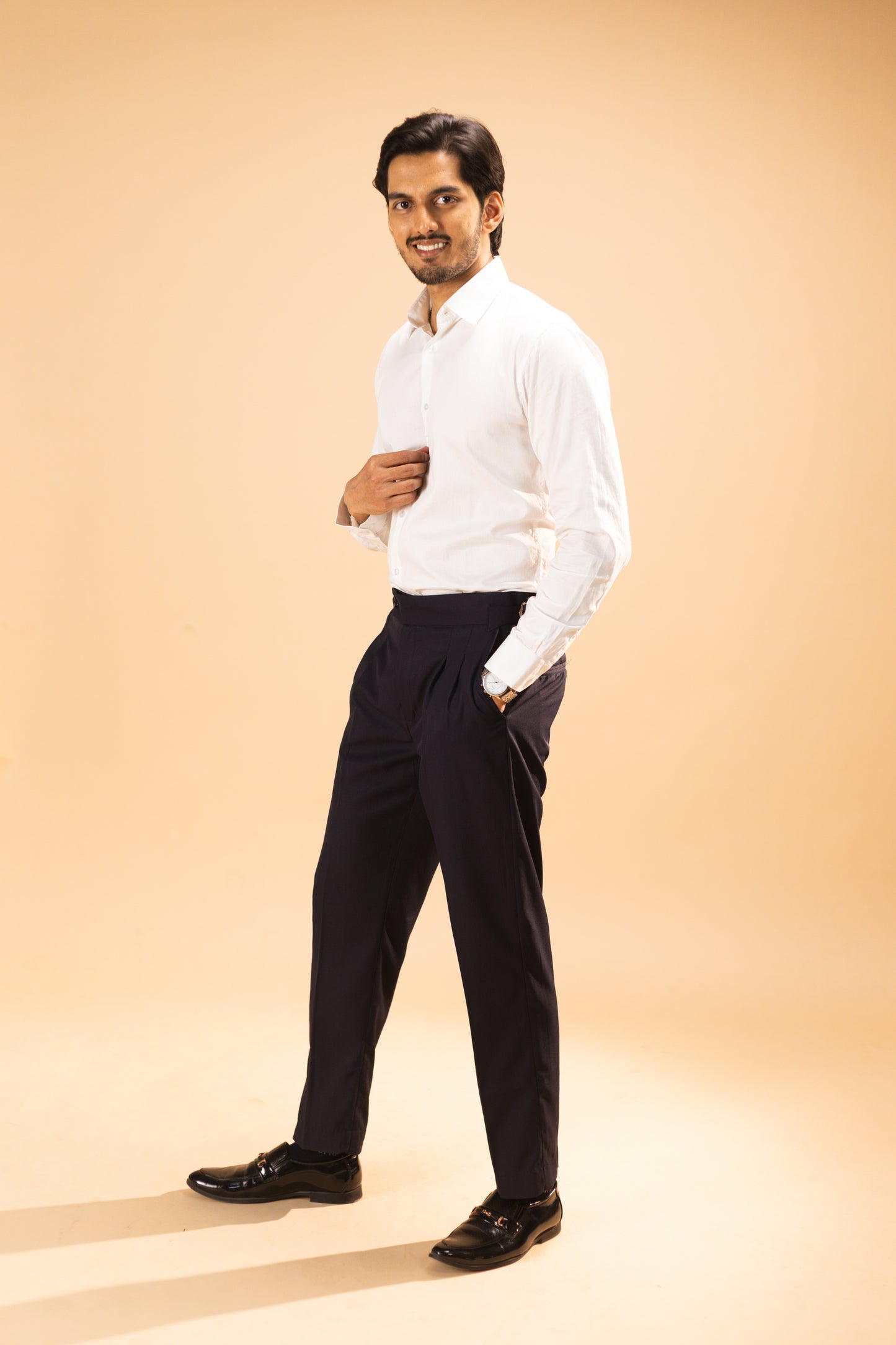 Buttoned high waist pleated naples suit in Bristish royal navy