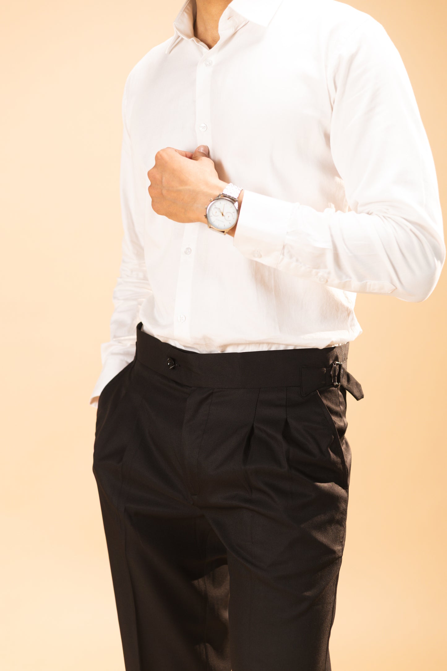 Buttoned high waist pleated naples suit in pitch black