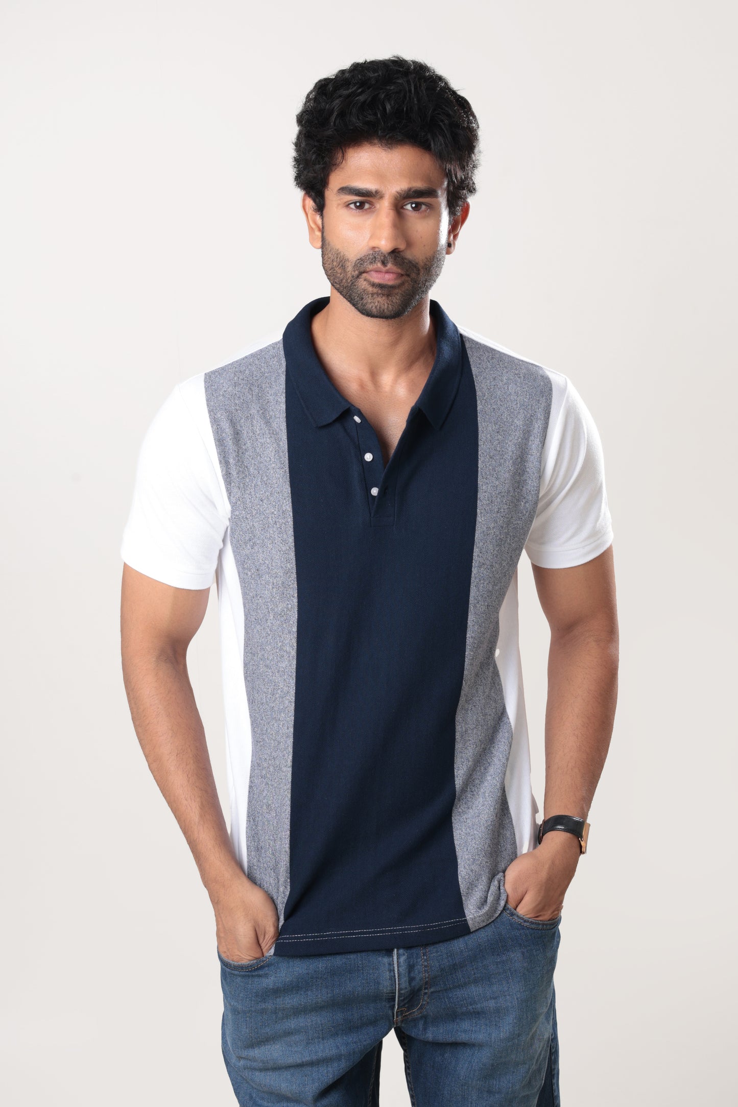 Navy striped polo