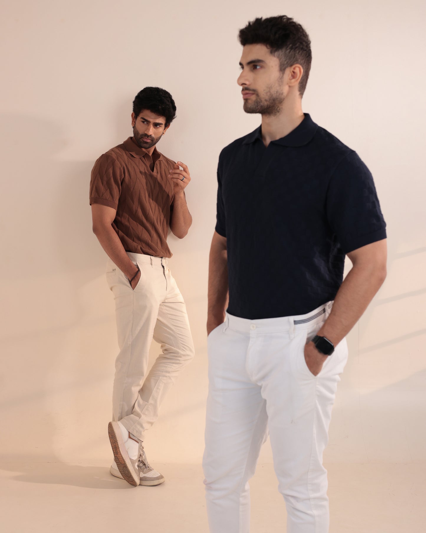 Check textured polo in navy