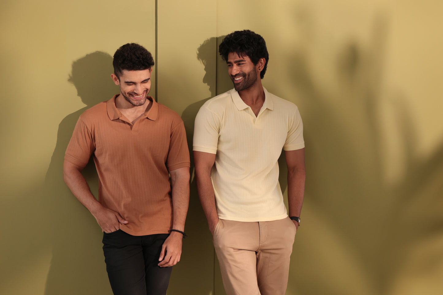 Ribbed textured Polo Tshirt - Tan brown - Half sleeve