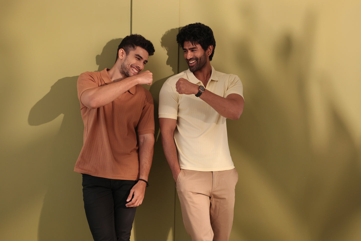Ribbed textured Polo Tshirt - Tan brown - Half sleeve