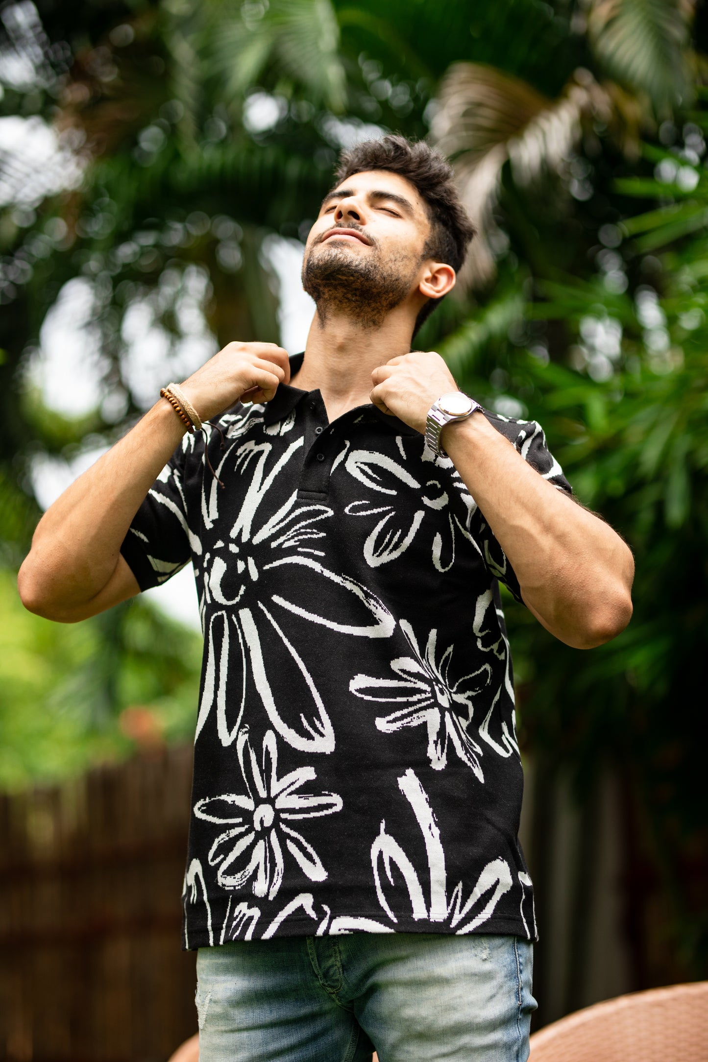 Abloom pattern polo shirt