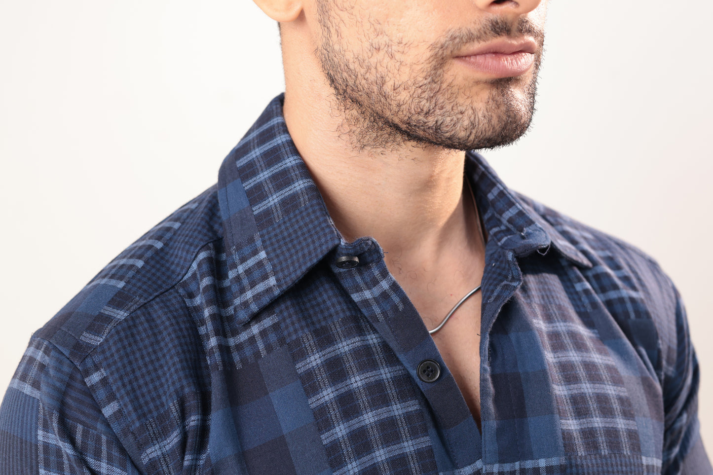 Navy Check patchwork shirt - Dobby
