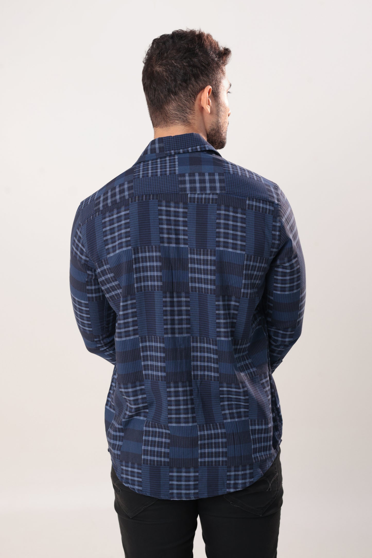 Navy Check patchwork shirt - Dobby