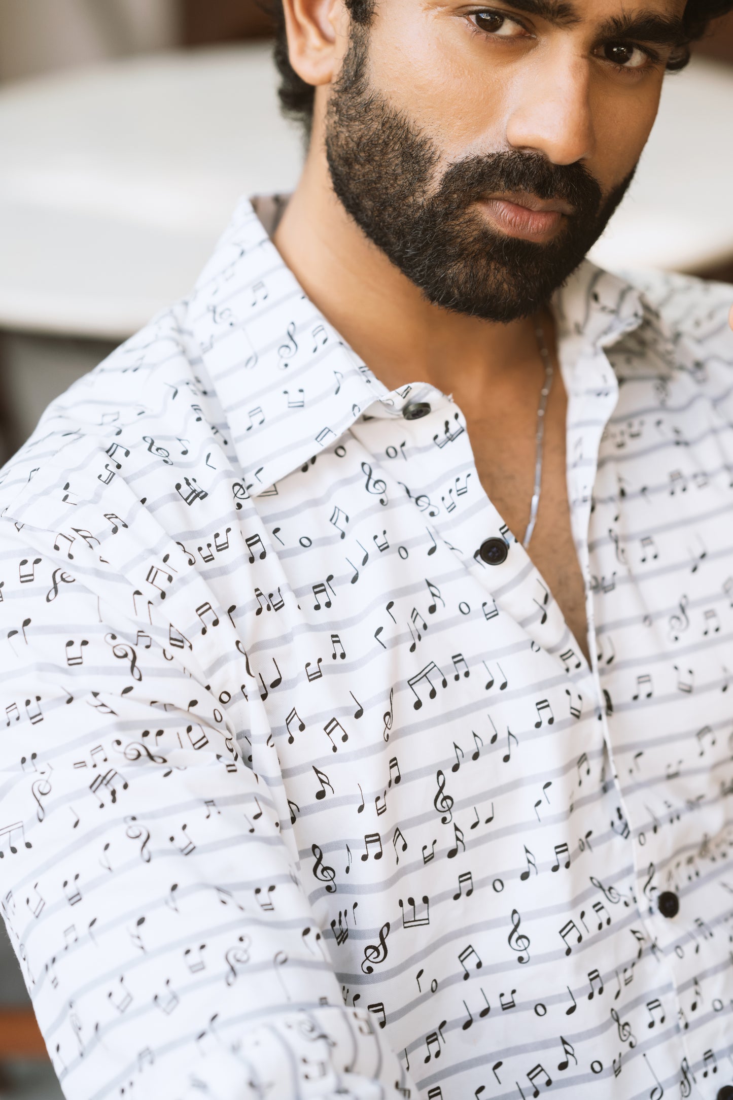 Mercerized Musical chord printed shirt
