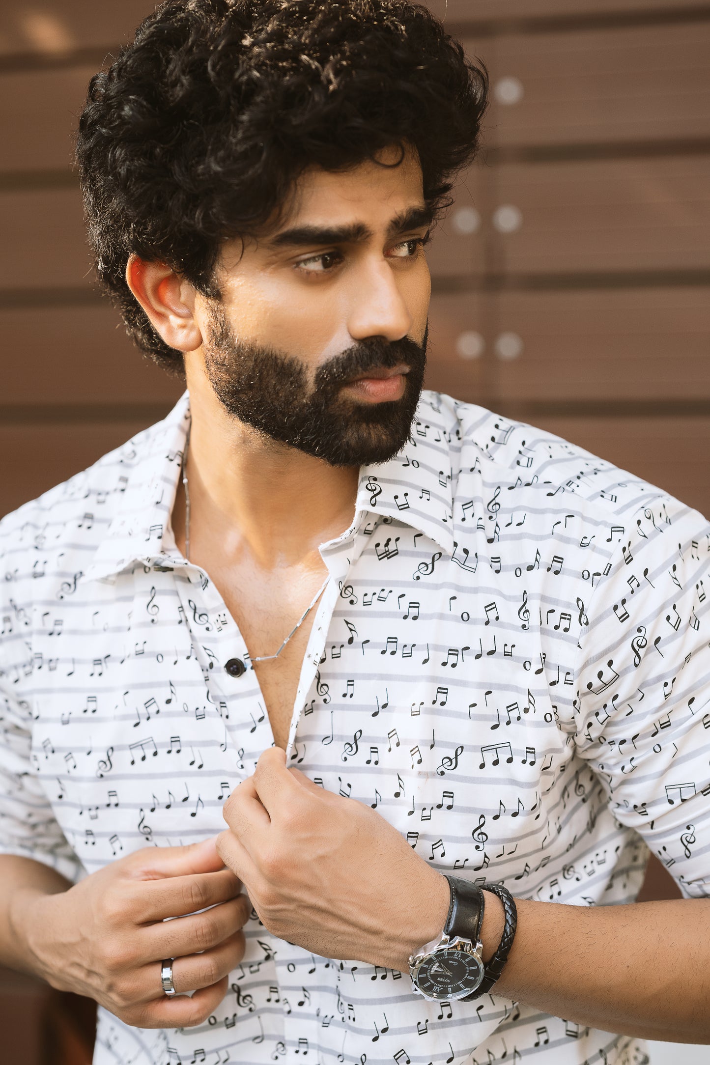 Mercerized Musical chord printed shirt