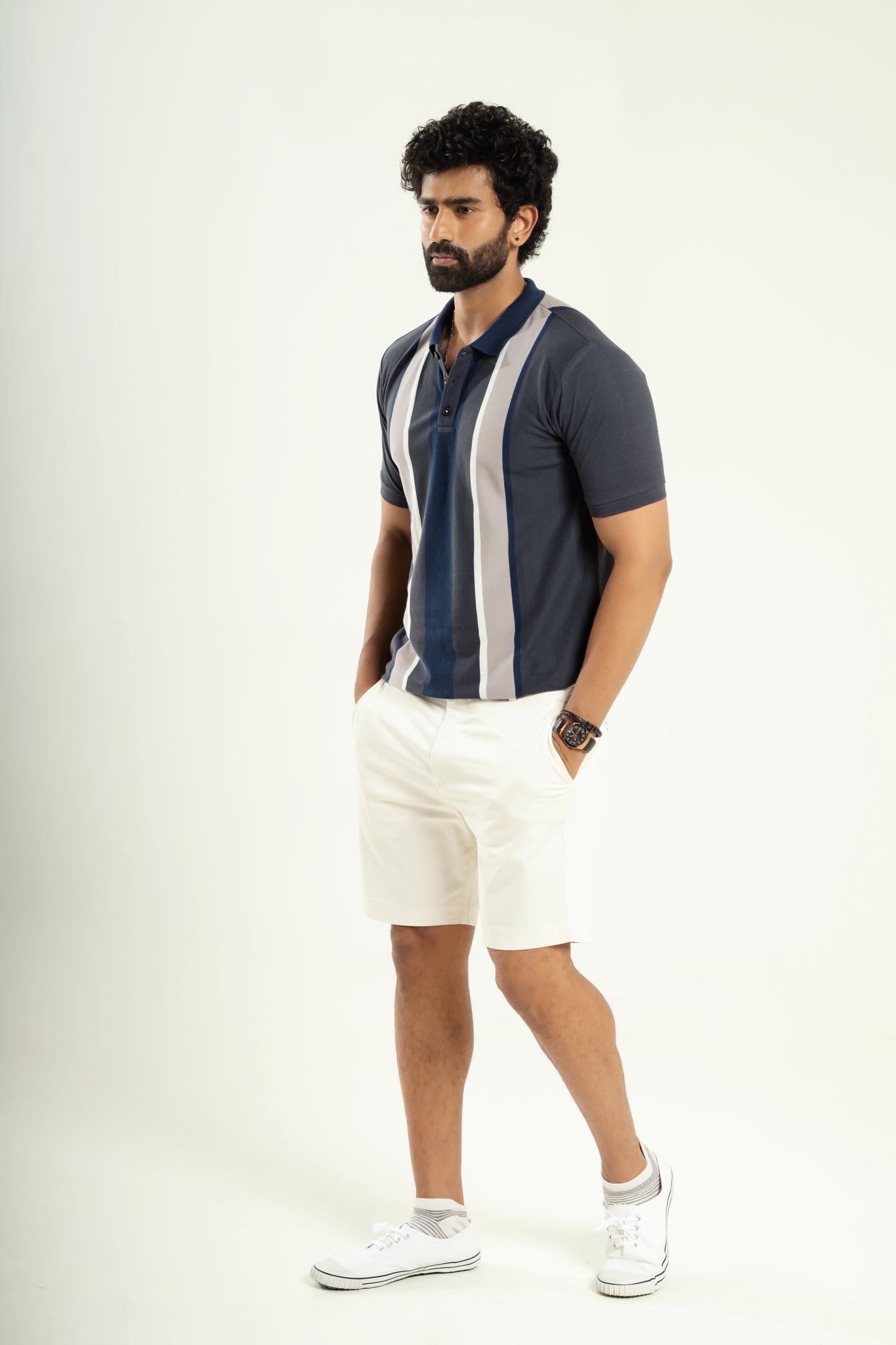 Striped jacquard polo t shirt in blue