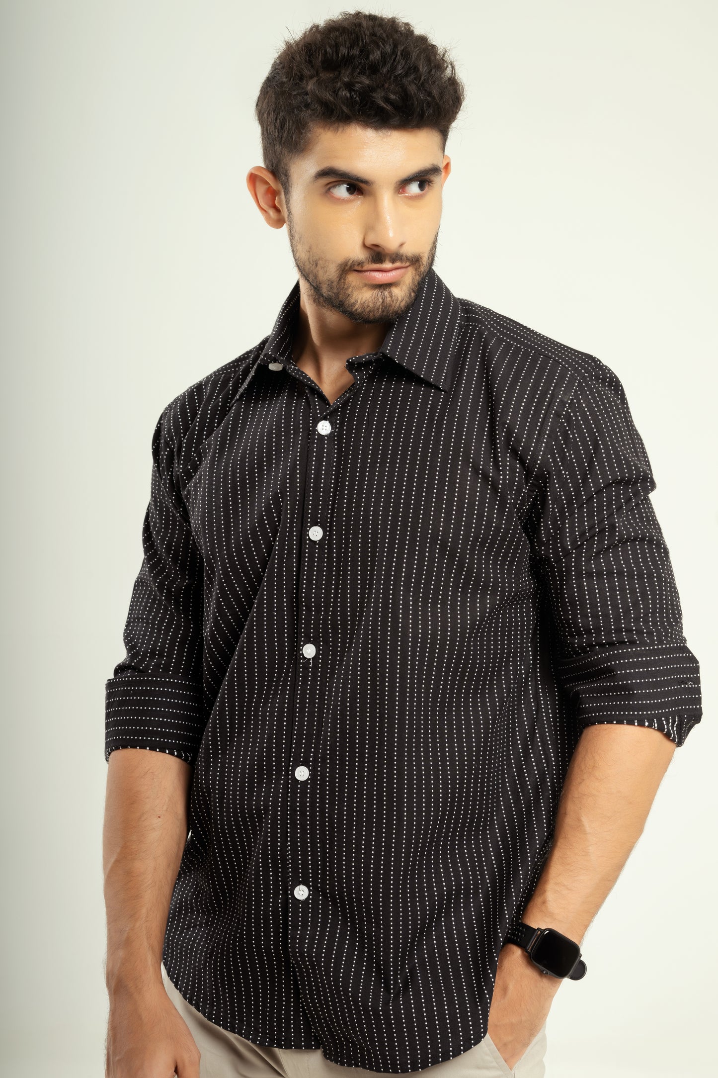 Textured dobby shirt in black