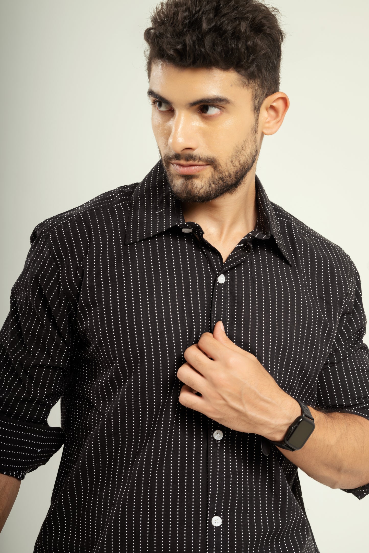 Textured dobby shirt in black
