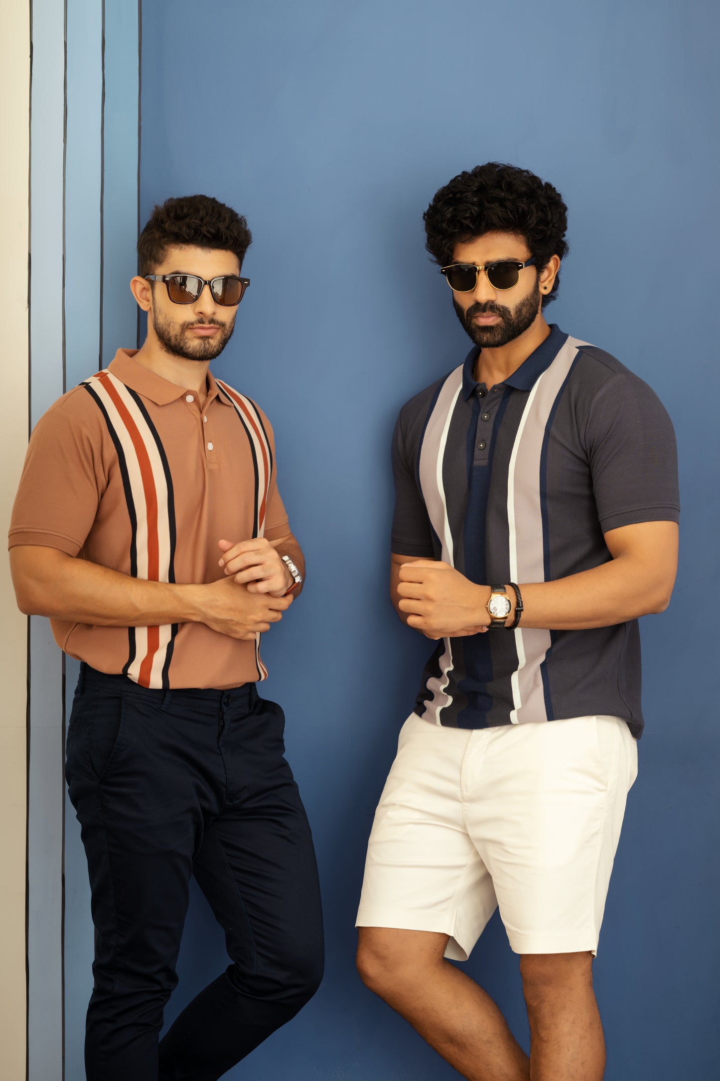 Striped jacquard polo t shirt in blue
