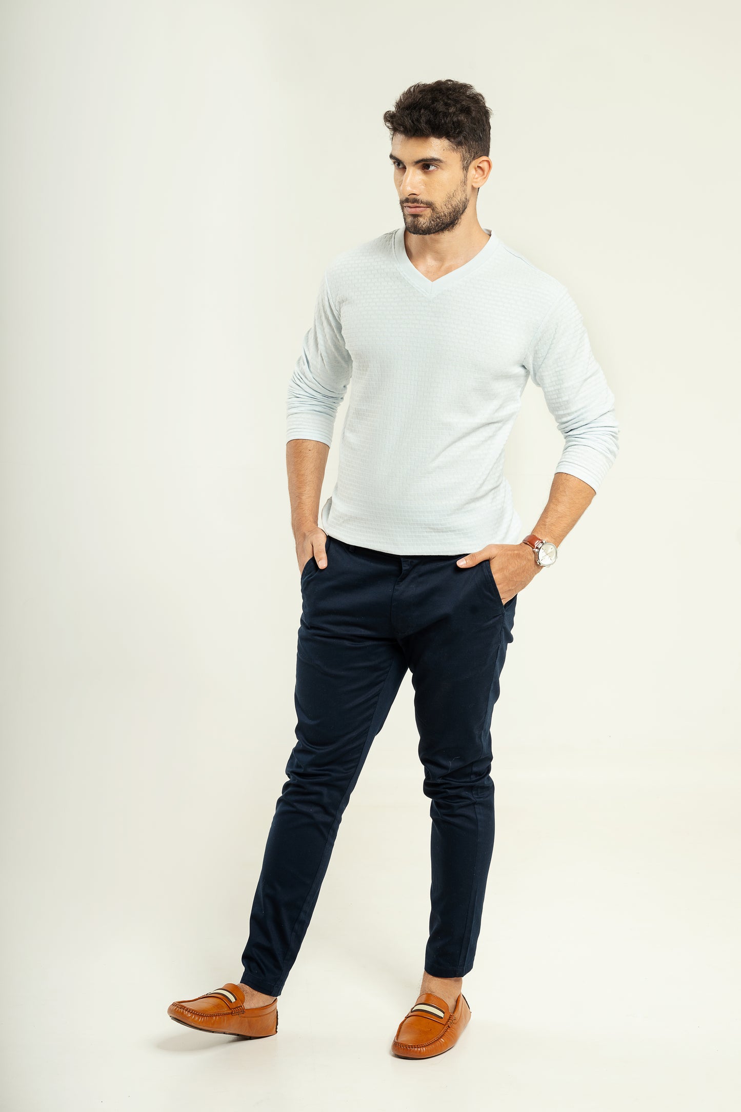 Textured full sleeve t shirt in blue