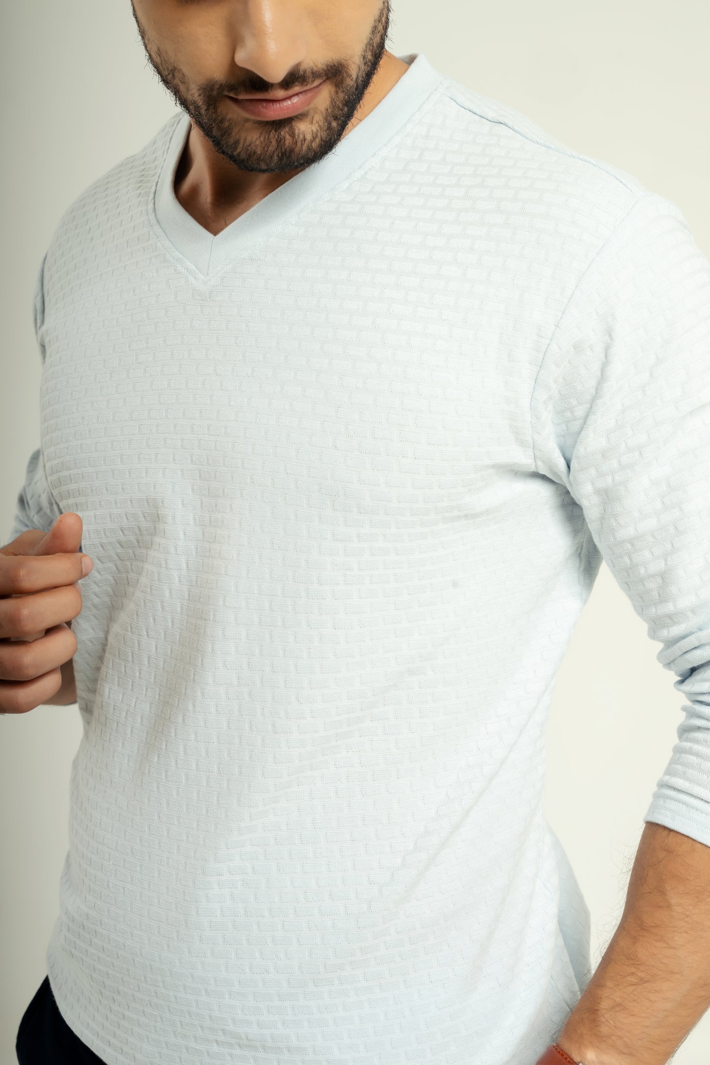 Textured full sleeve t shirt in blue