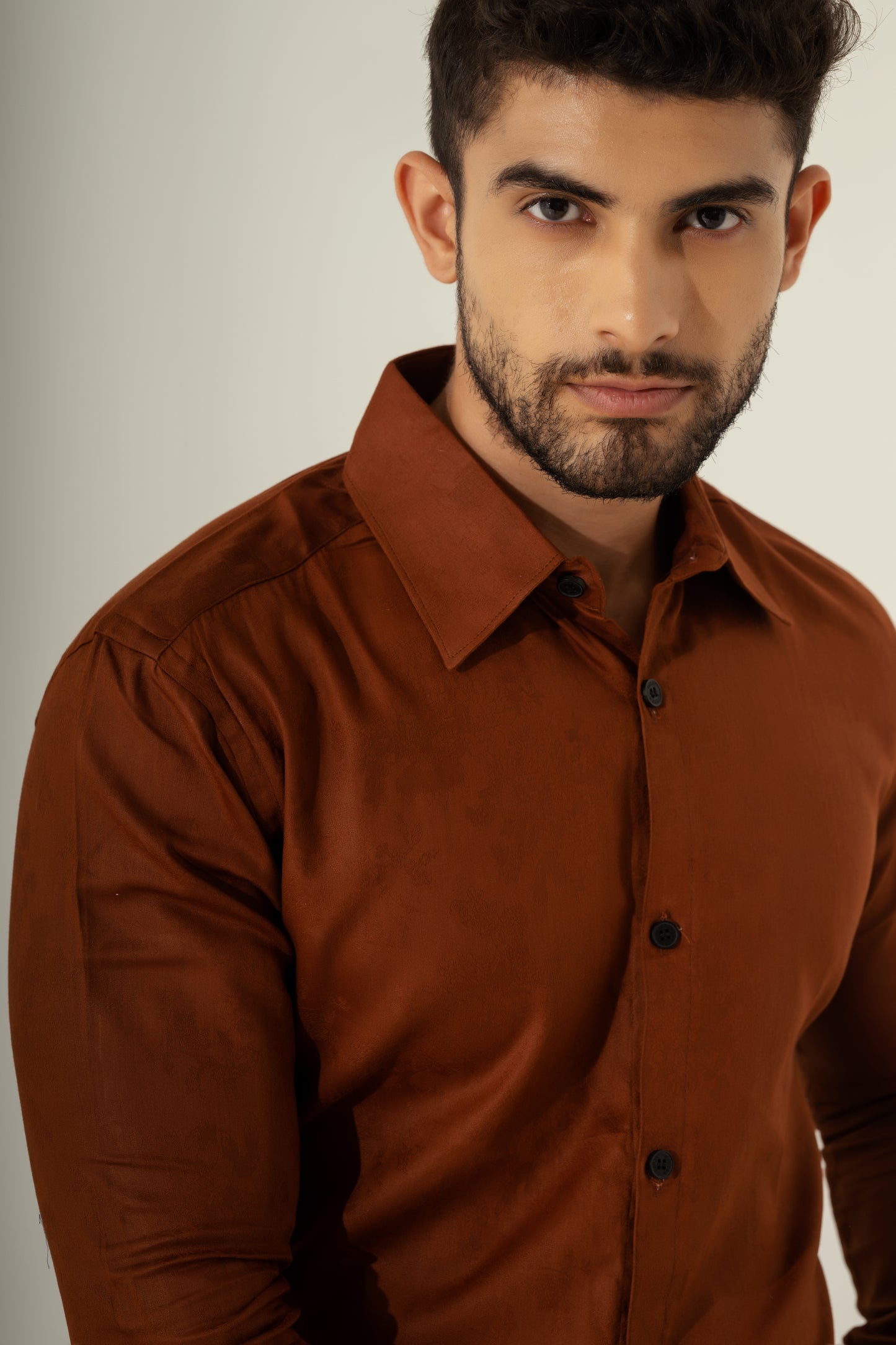 Brown jacquard satin shirt