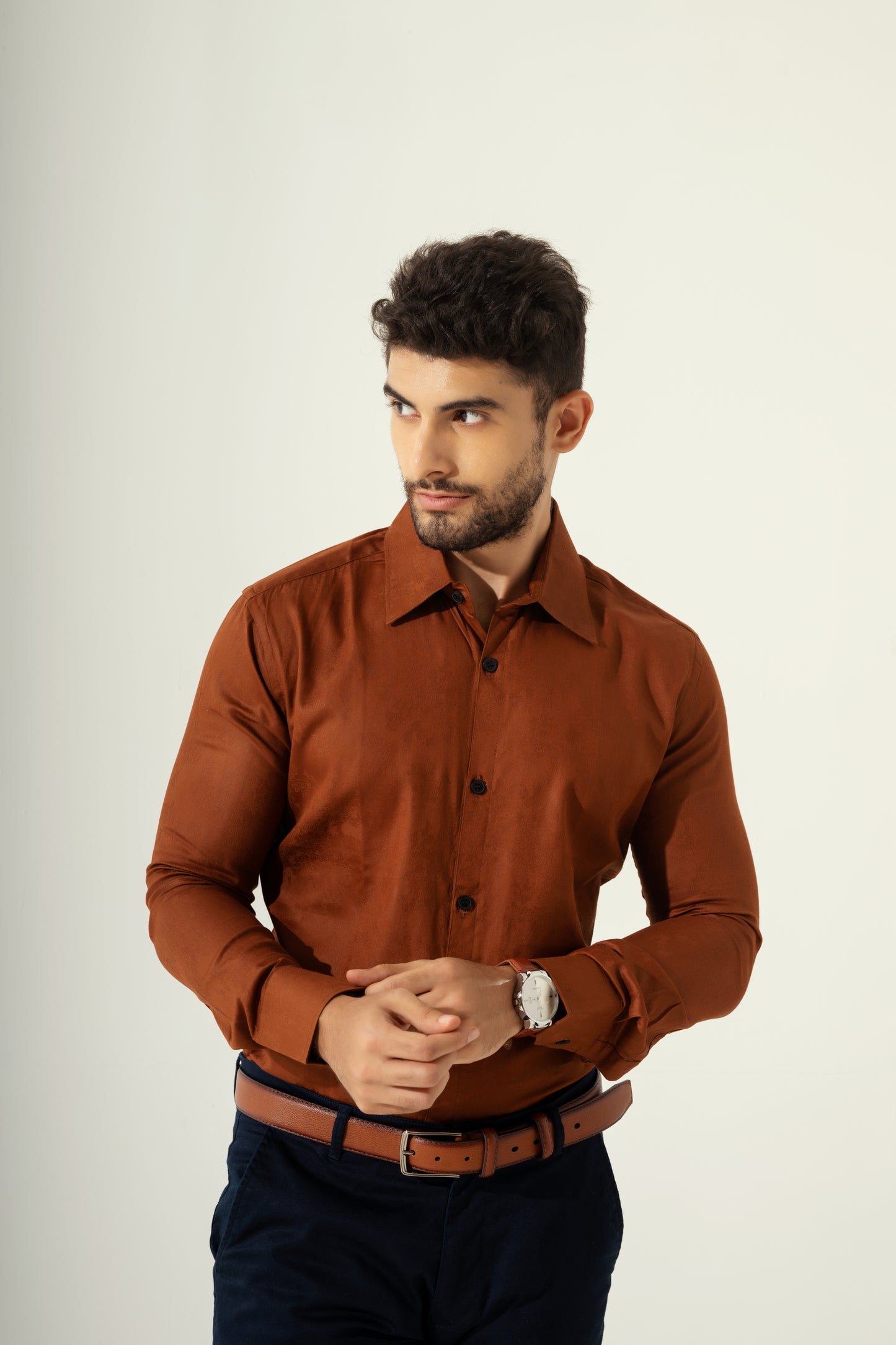 Brown jacquard satin shirt