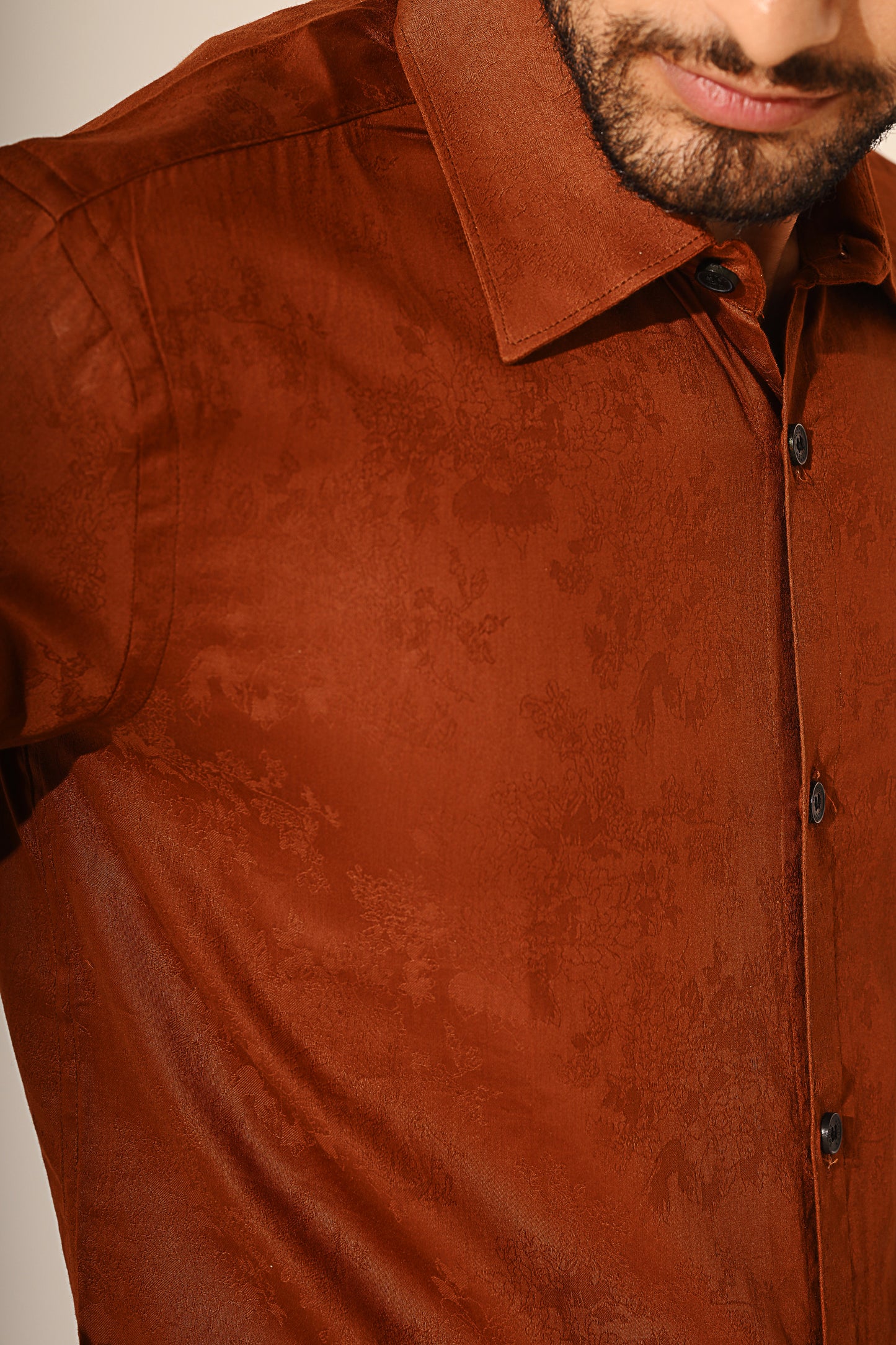 Brown jacquard satin shirt