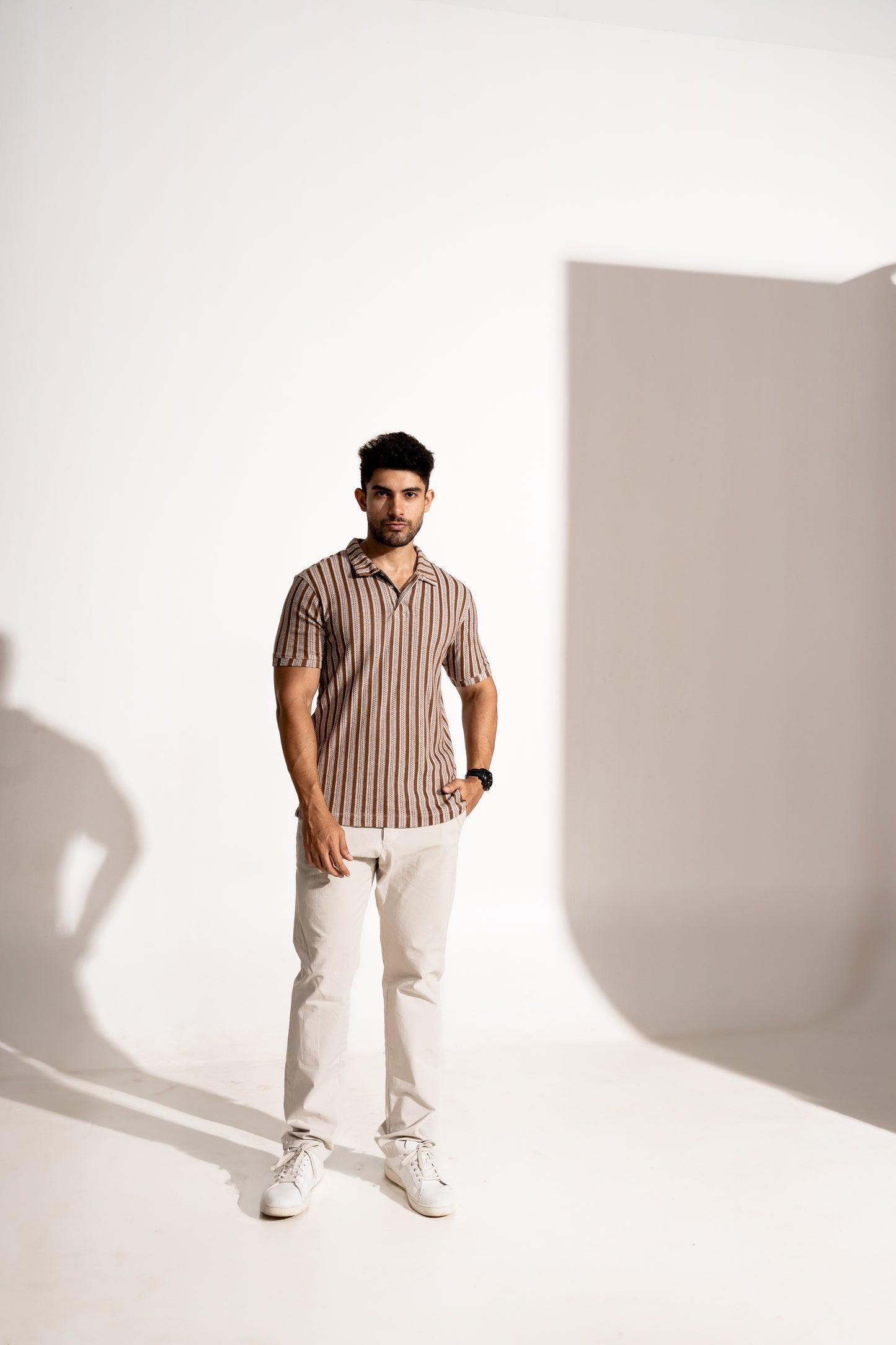 Ottoman stripe polo neck tshirt half sleeve