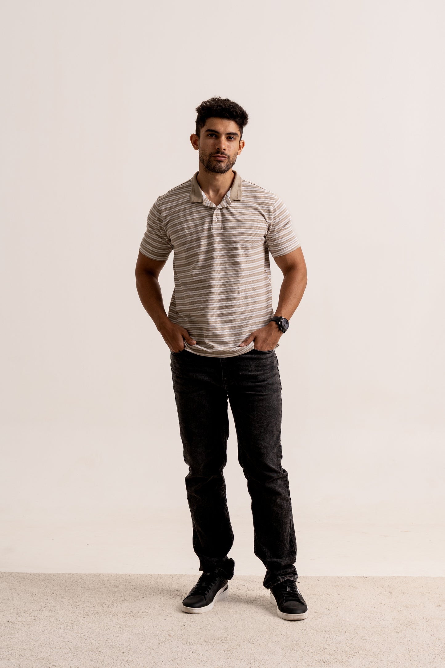 Breton stripe polo neck tshirt in half sleeve