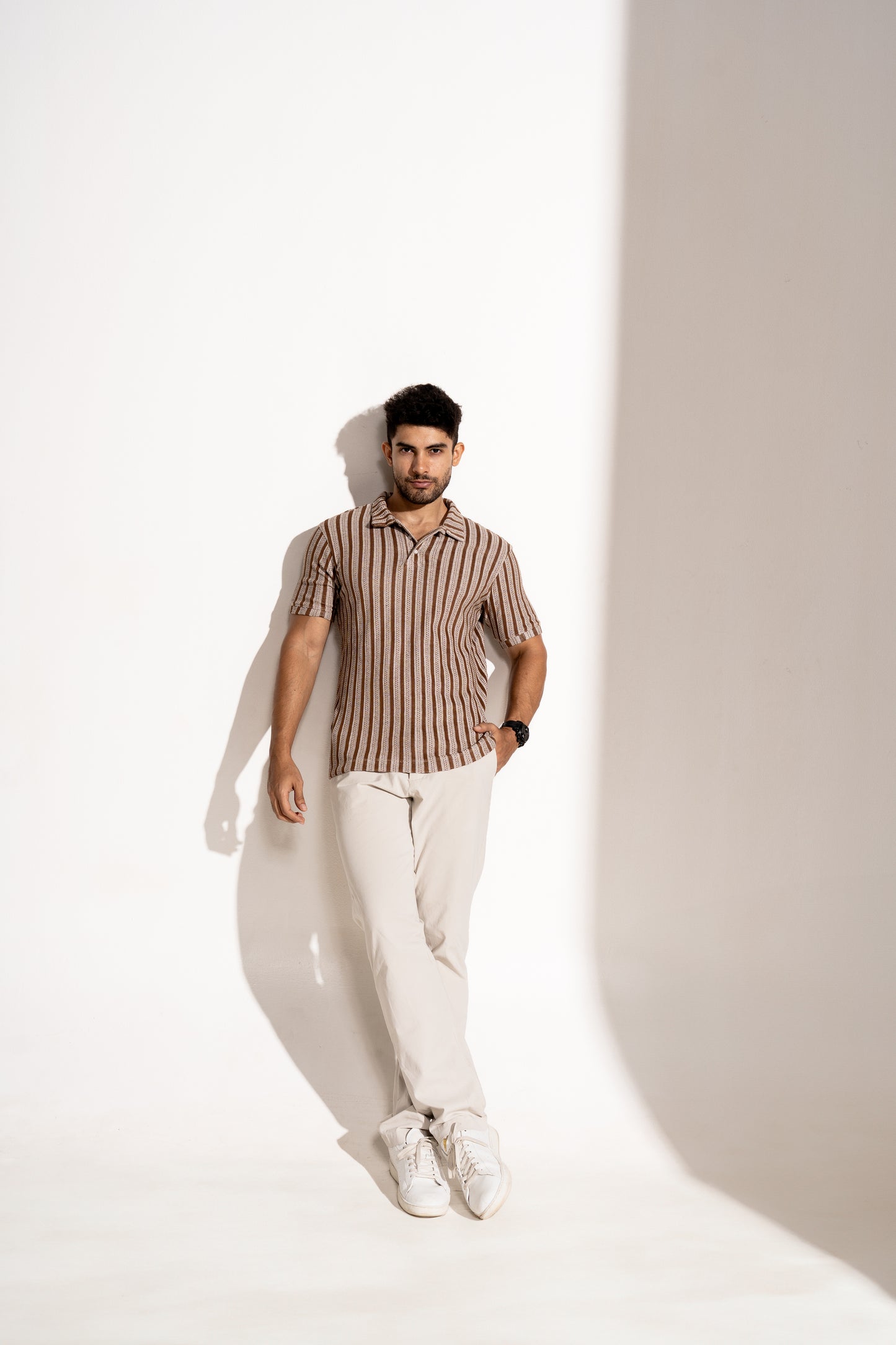 Ottoman stripe polo neck tshirt half sleeve