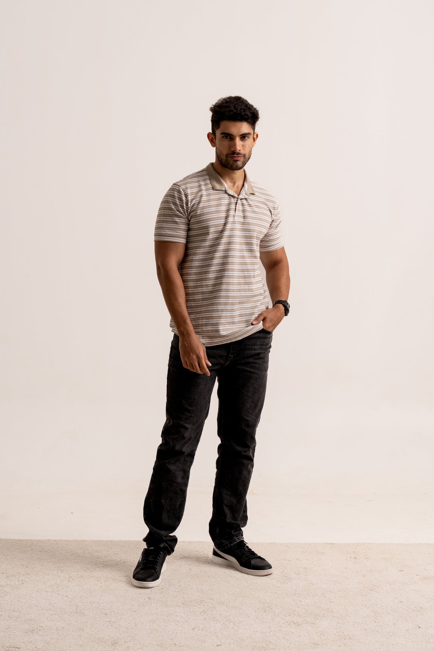 Breton stripe polo neck tshirt in half sleeve