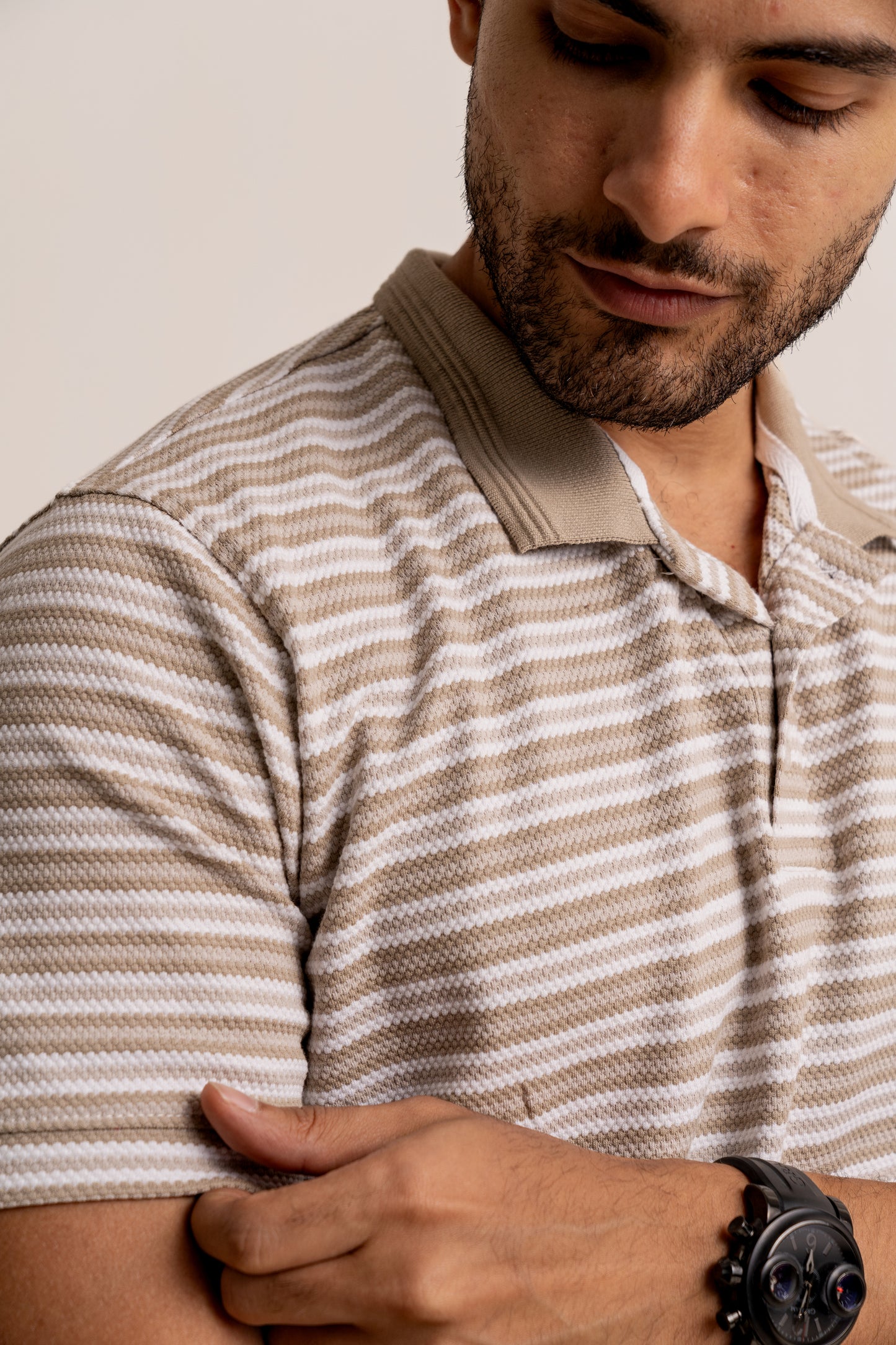 Breton stripe polo neck tshirt in half sleeve