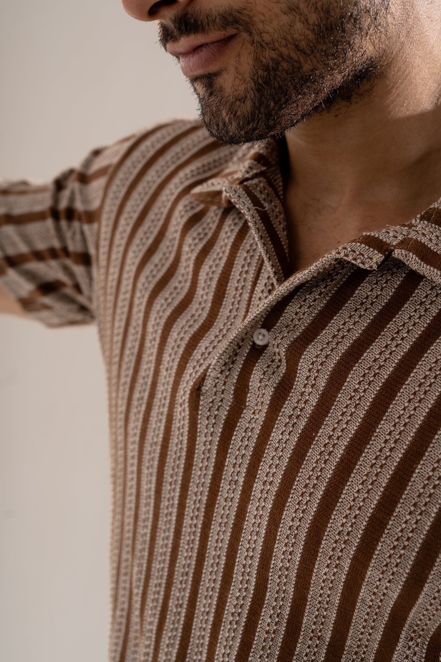 Ottoman stripe polo neck tshirt half sleeve