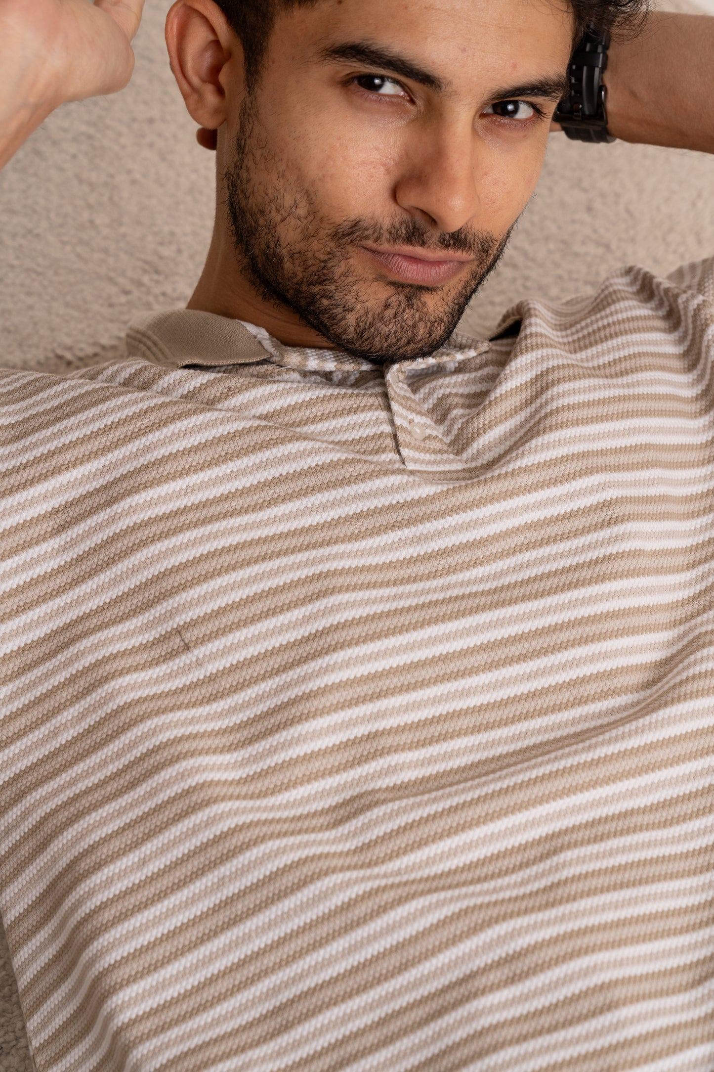 Breton stripe polo neck tshirt in half sleeve