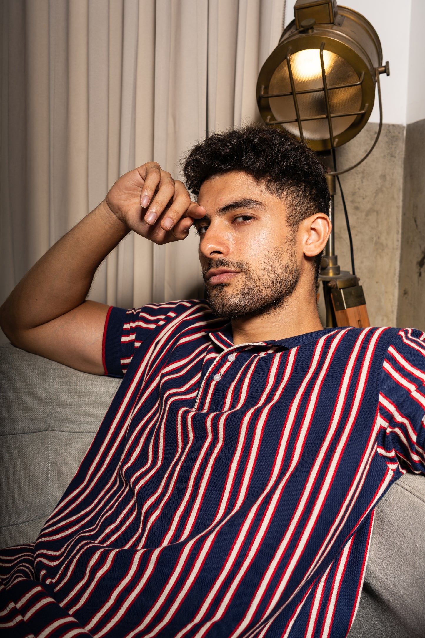 Hickory stripe polo neck tshirt