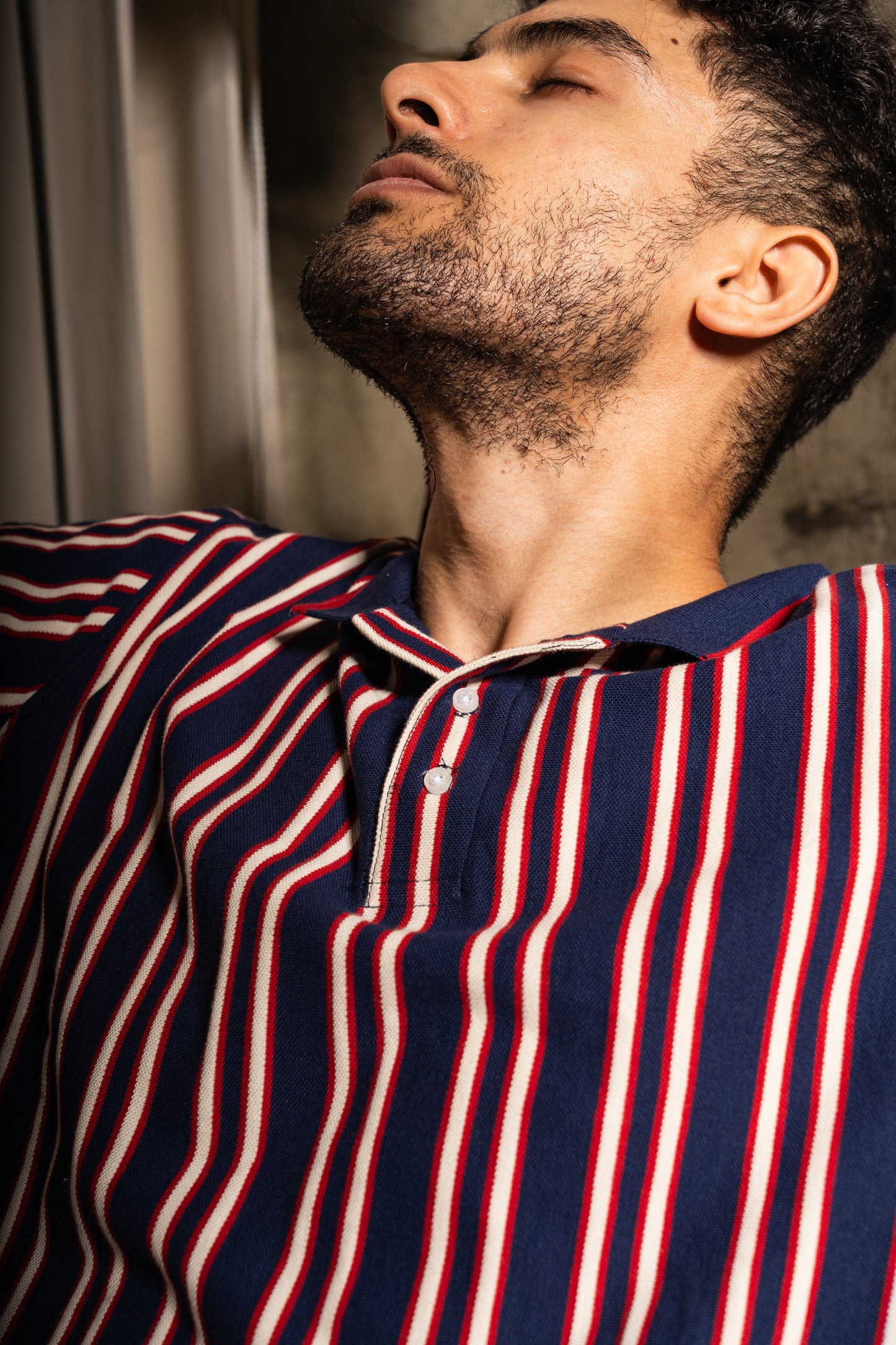 Hickory stripe polo neck tshirt