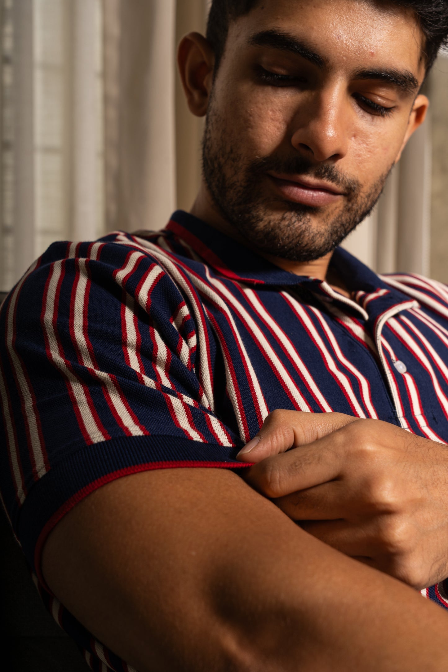 Hickory stripe polo neck tshirt