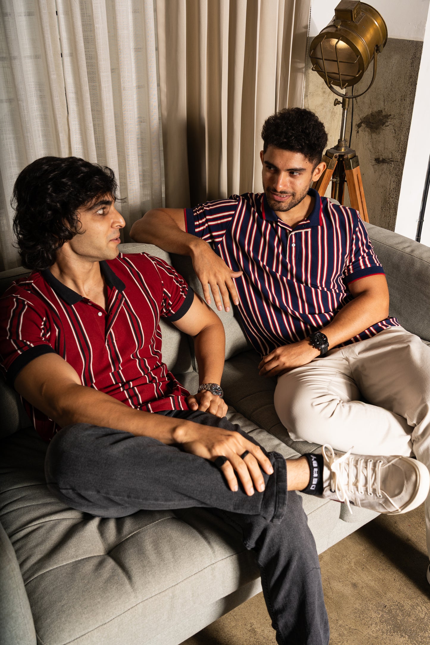 Regency stripe knit polo neck tshirt in red
