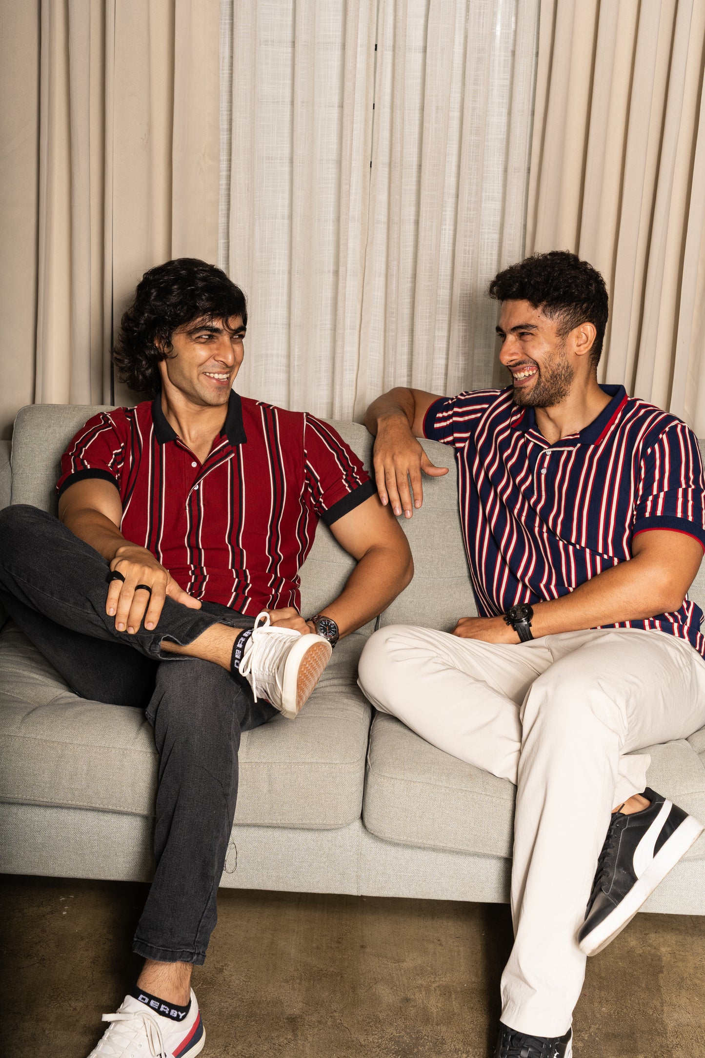 Regency stripe knit polo neck tshirt in red