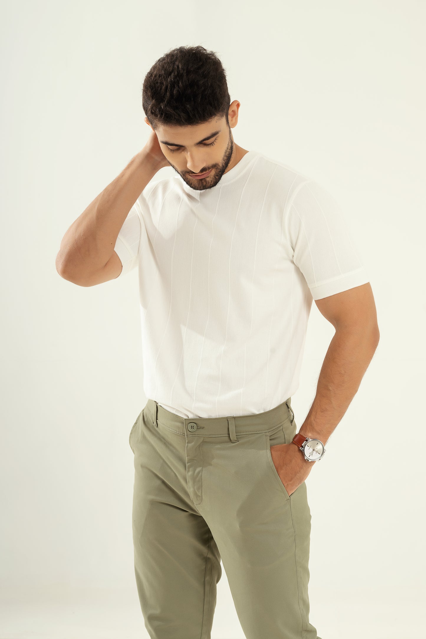 Vertical Jacuqard Tshirt - white