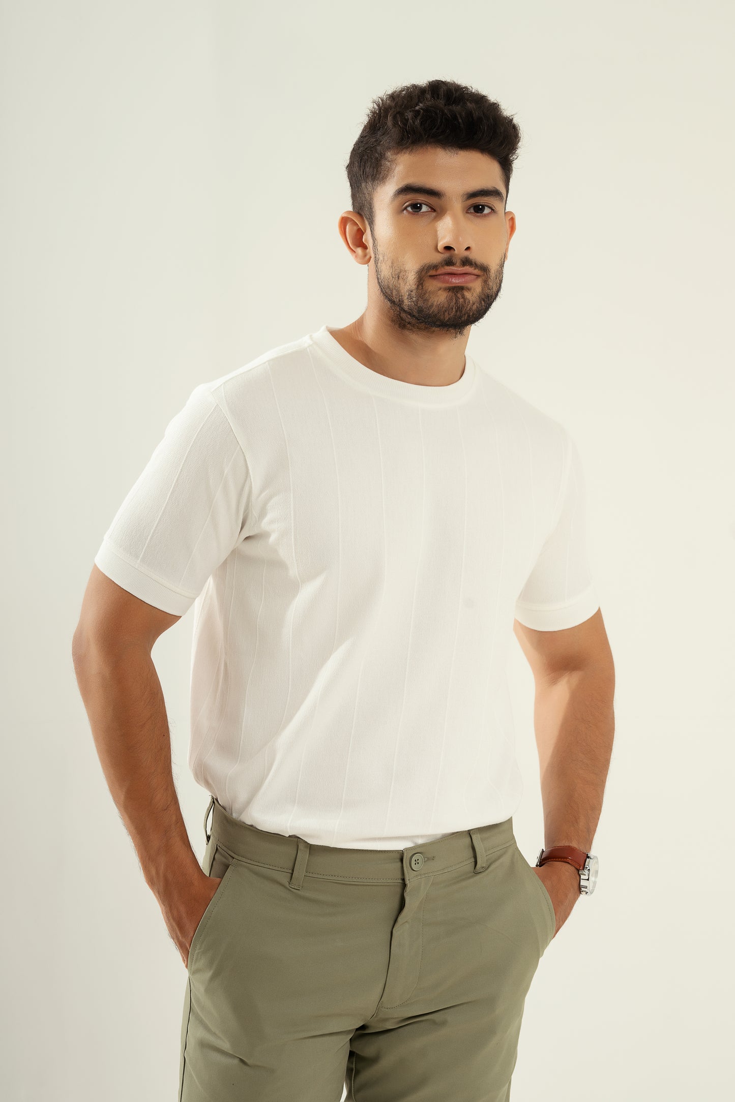 Vertical Jacuqard Tshirt - white