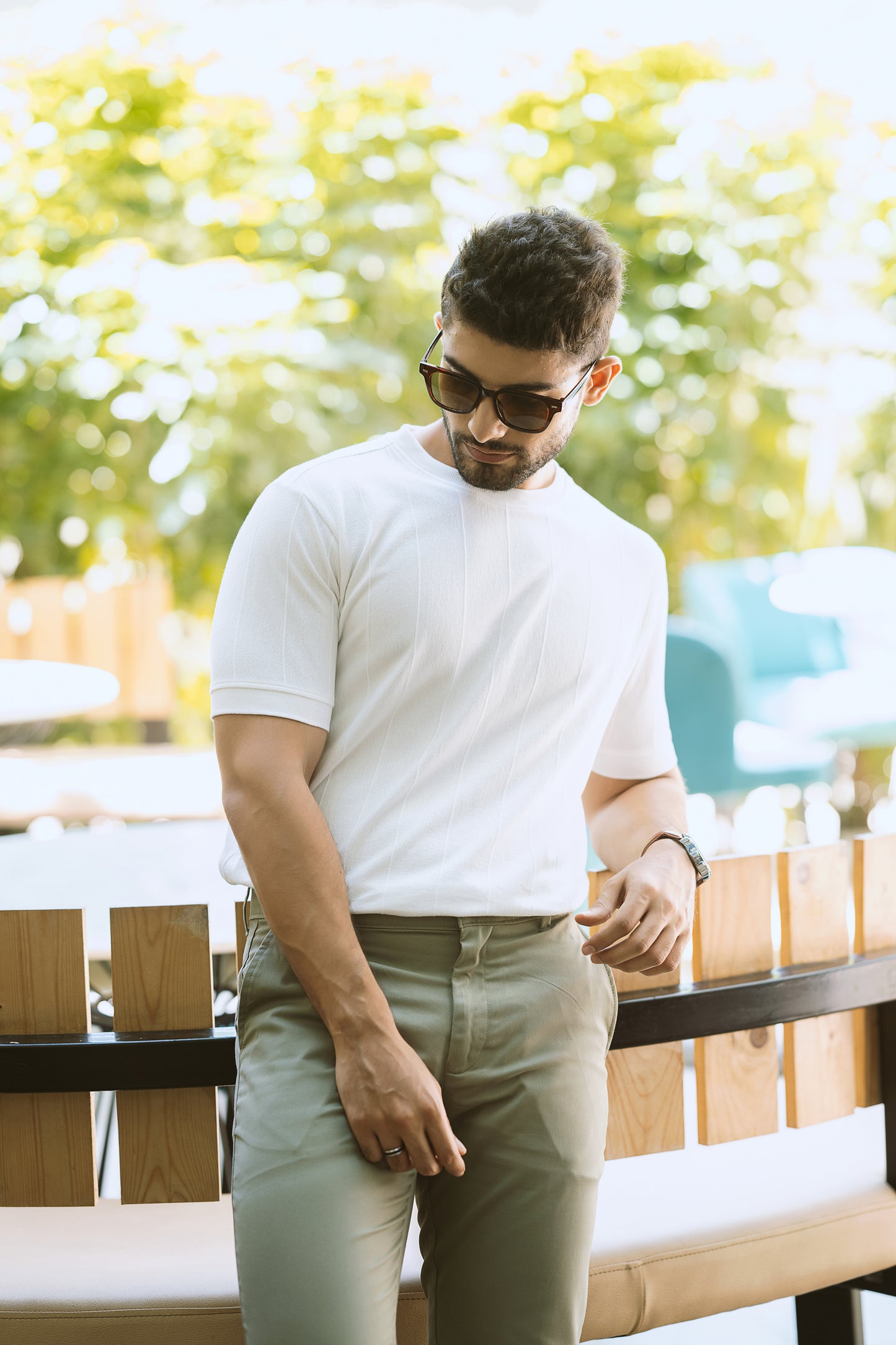 Vertical Jacuqard Tshirt - white