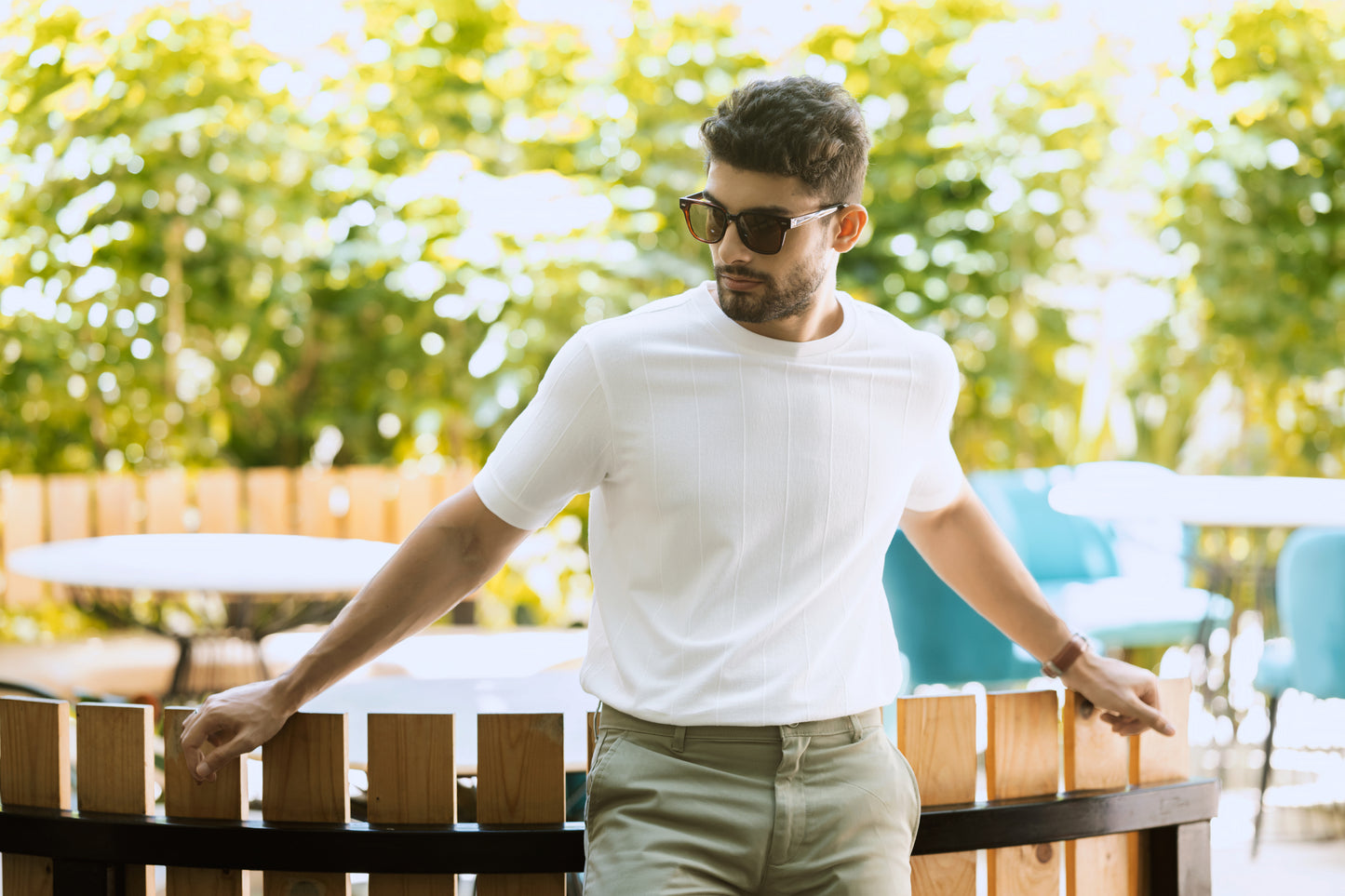 Vertical Jacuqard Tshirt - white