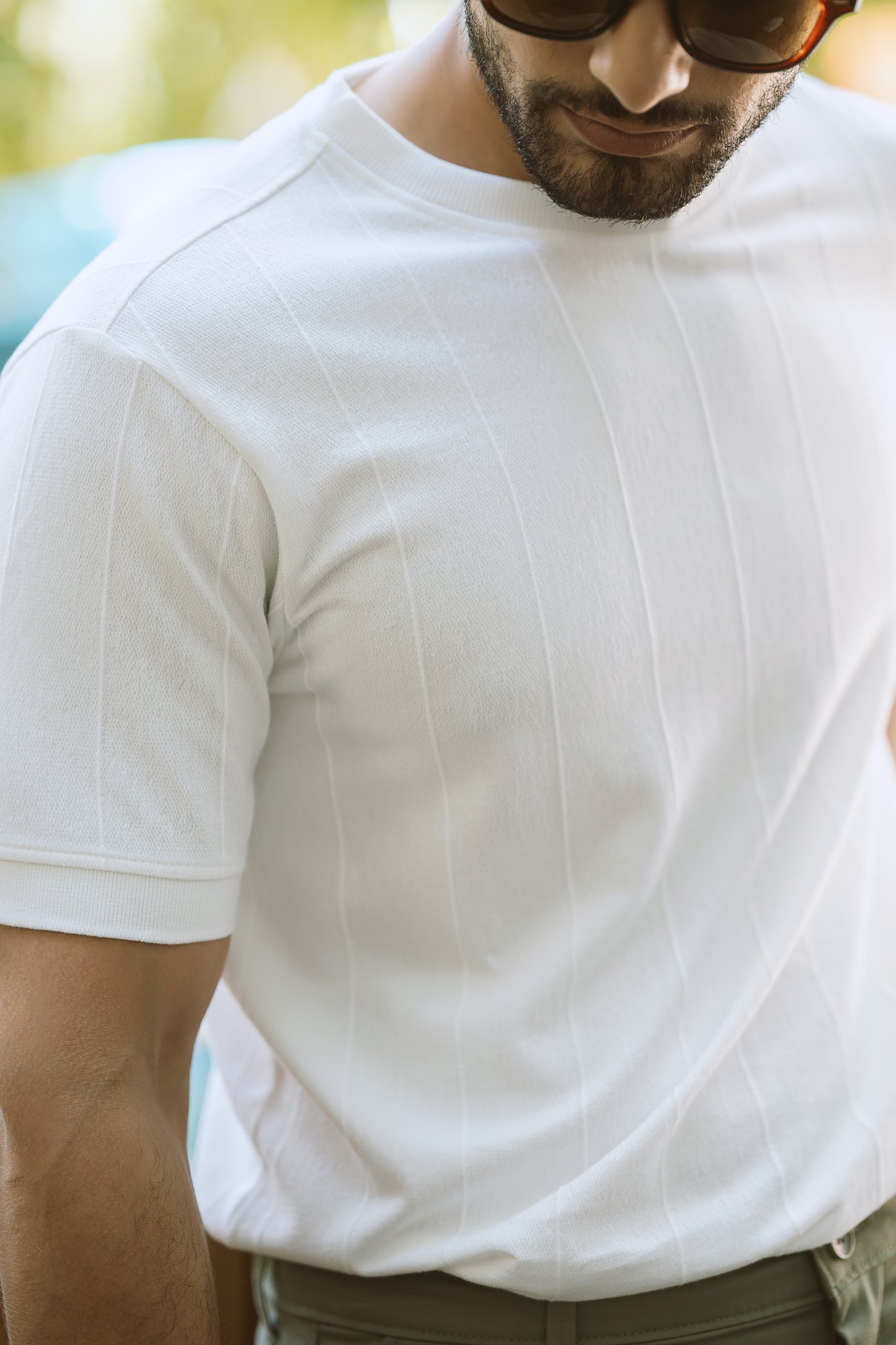Vertical Jacuqard Tshirt - white
