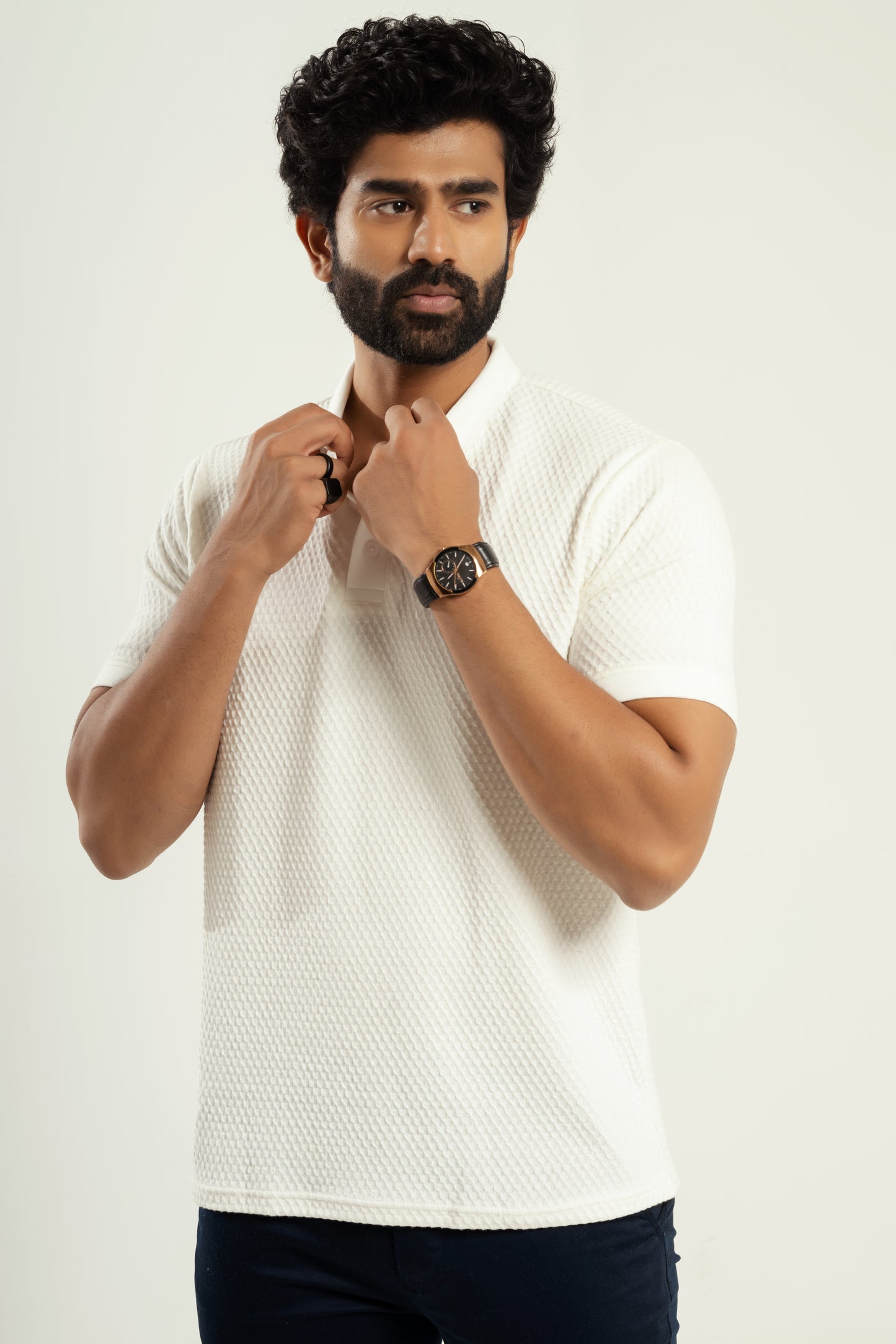 Waffle textured t shirt- white- half sleeve