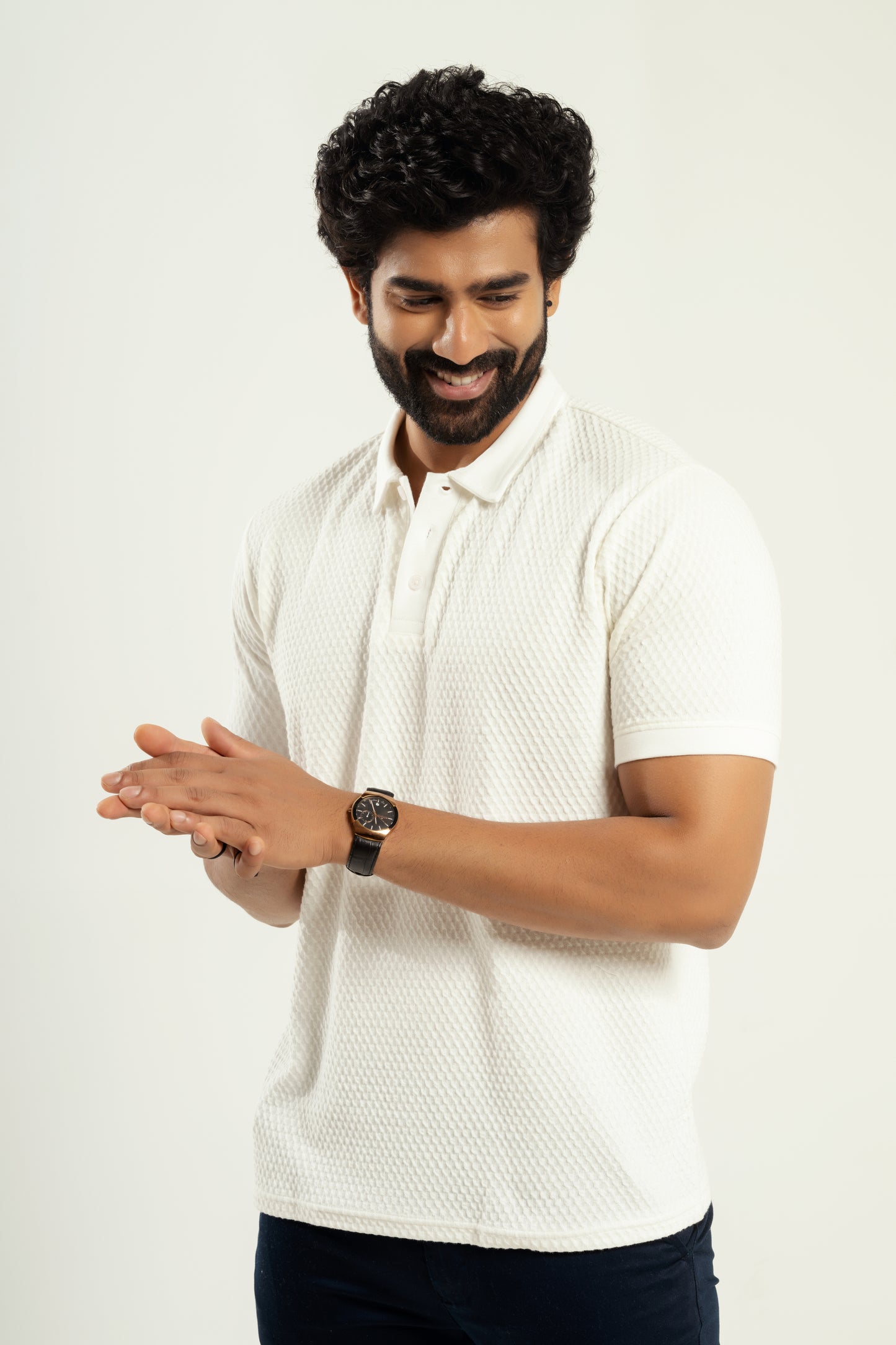 Waffle textured t shirt- white- half sleeve