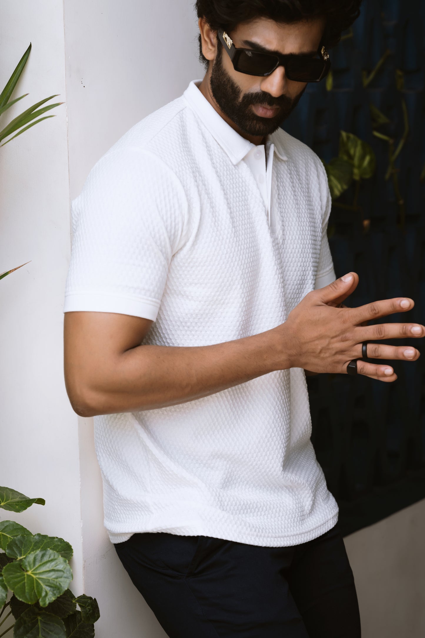 Waffle textured t shirt- white- half sleeve