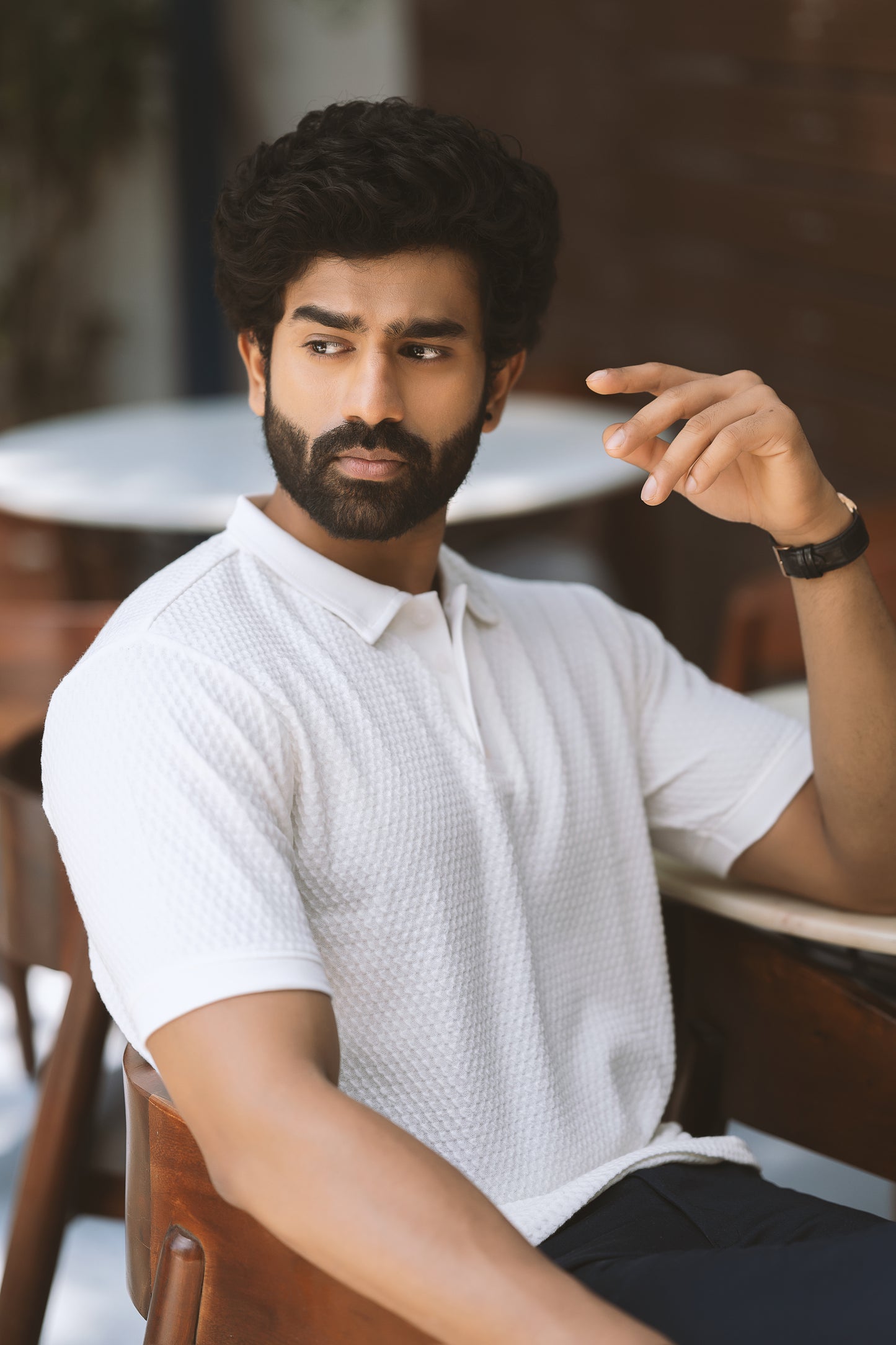 Waffle textured t shirt- white- half sleeve