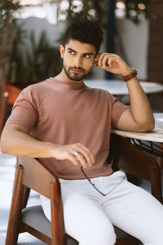 Vertical Jacuqard Tshirt - powder pink