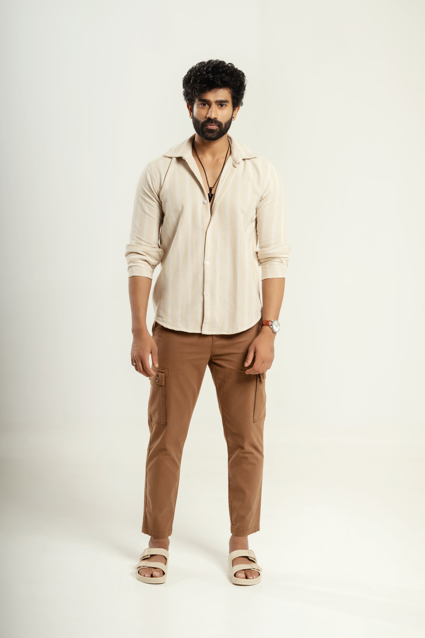 Stripe textured shirt in beige