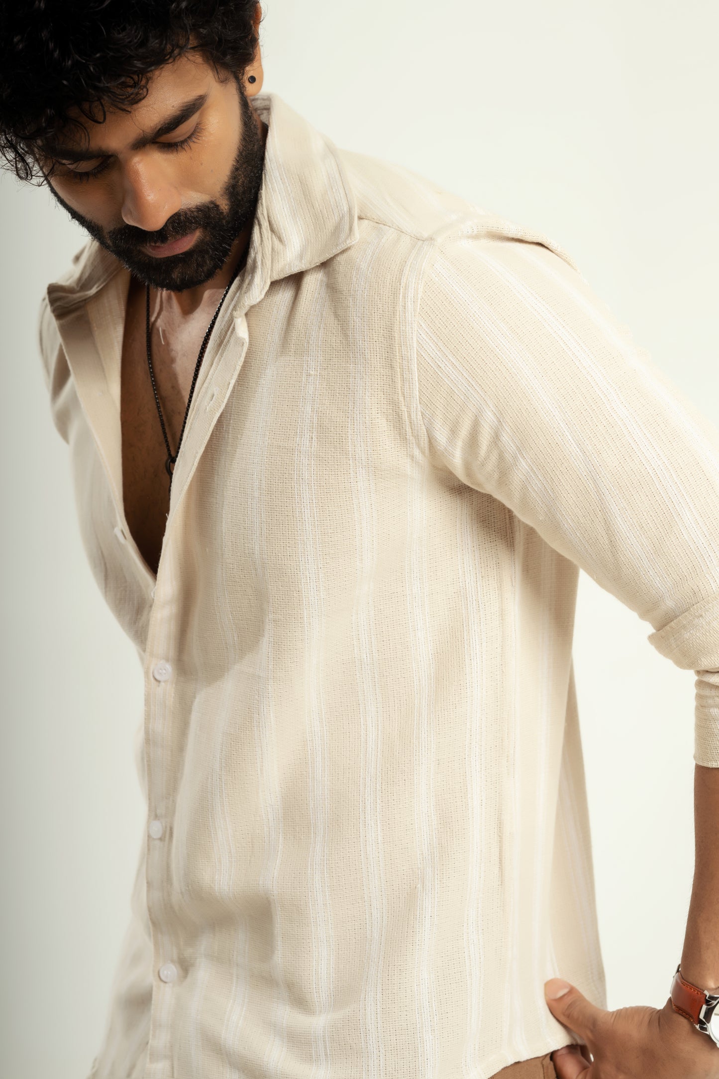Stripe textured shirt in beige