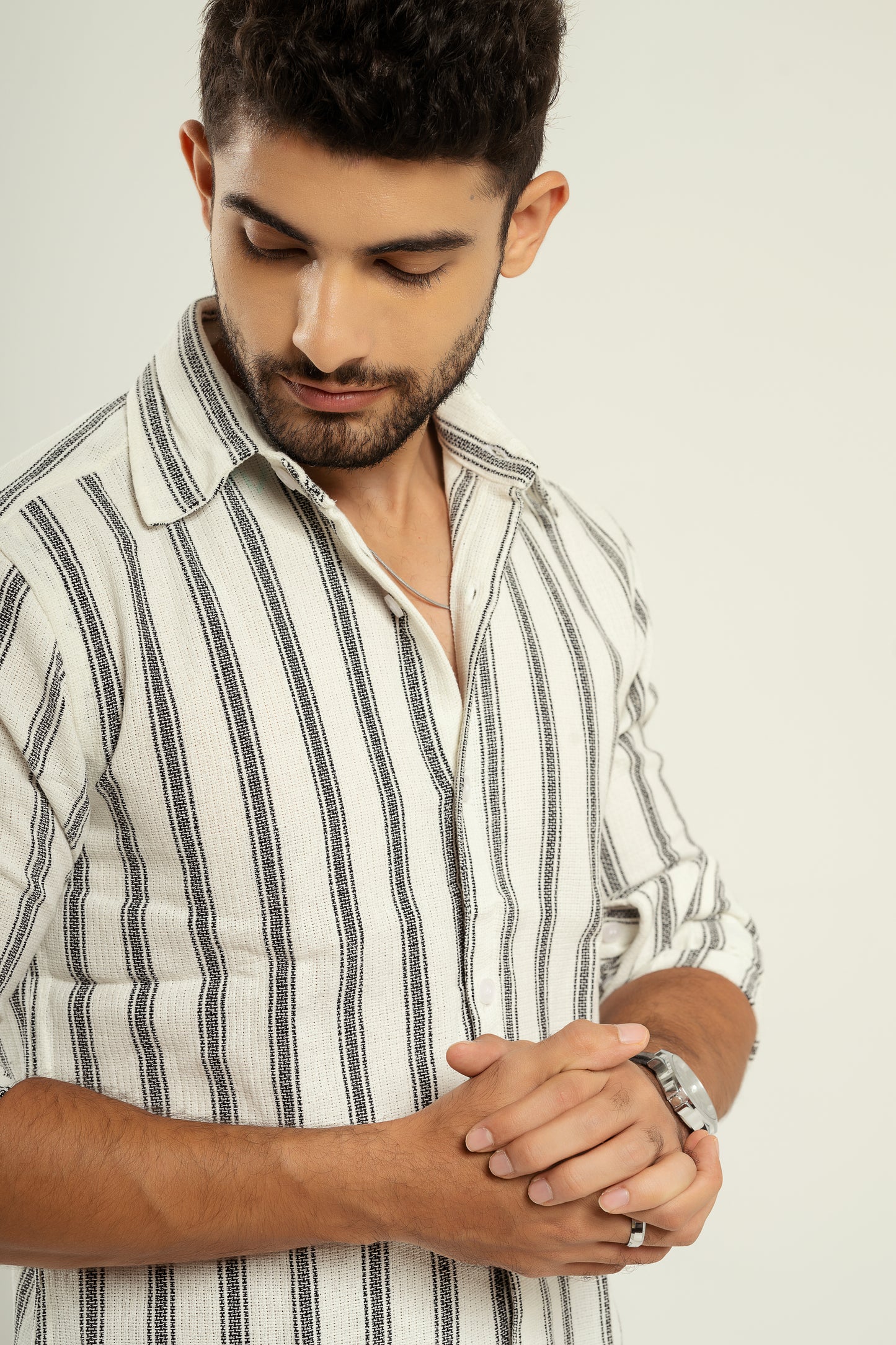 Stripe textured shirt in black