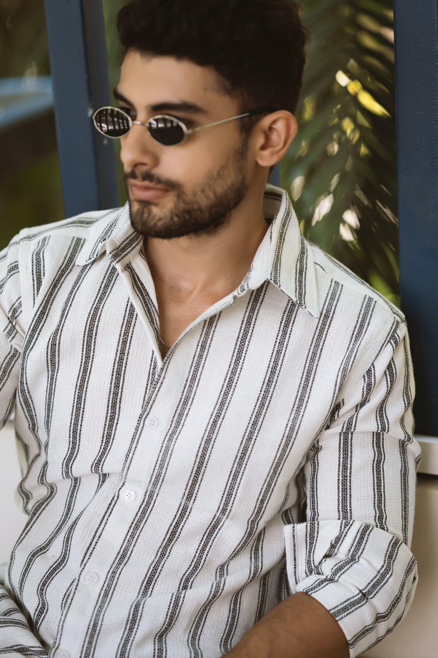 Stripe textured shirt in black