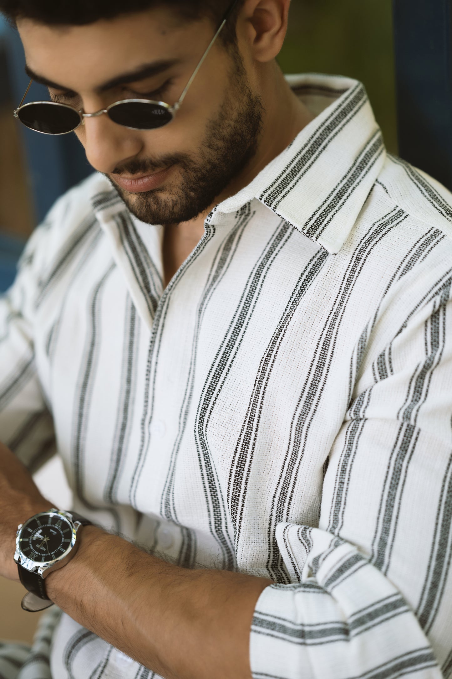 Stripe textured shirt in black