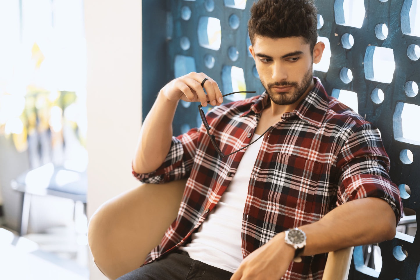 Tartan check shirt in Maroon/navy
